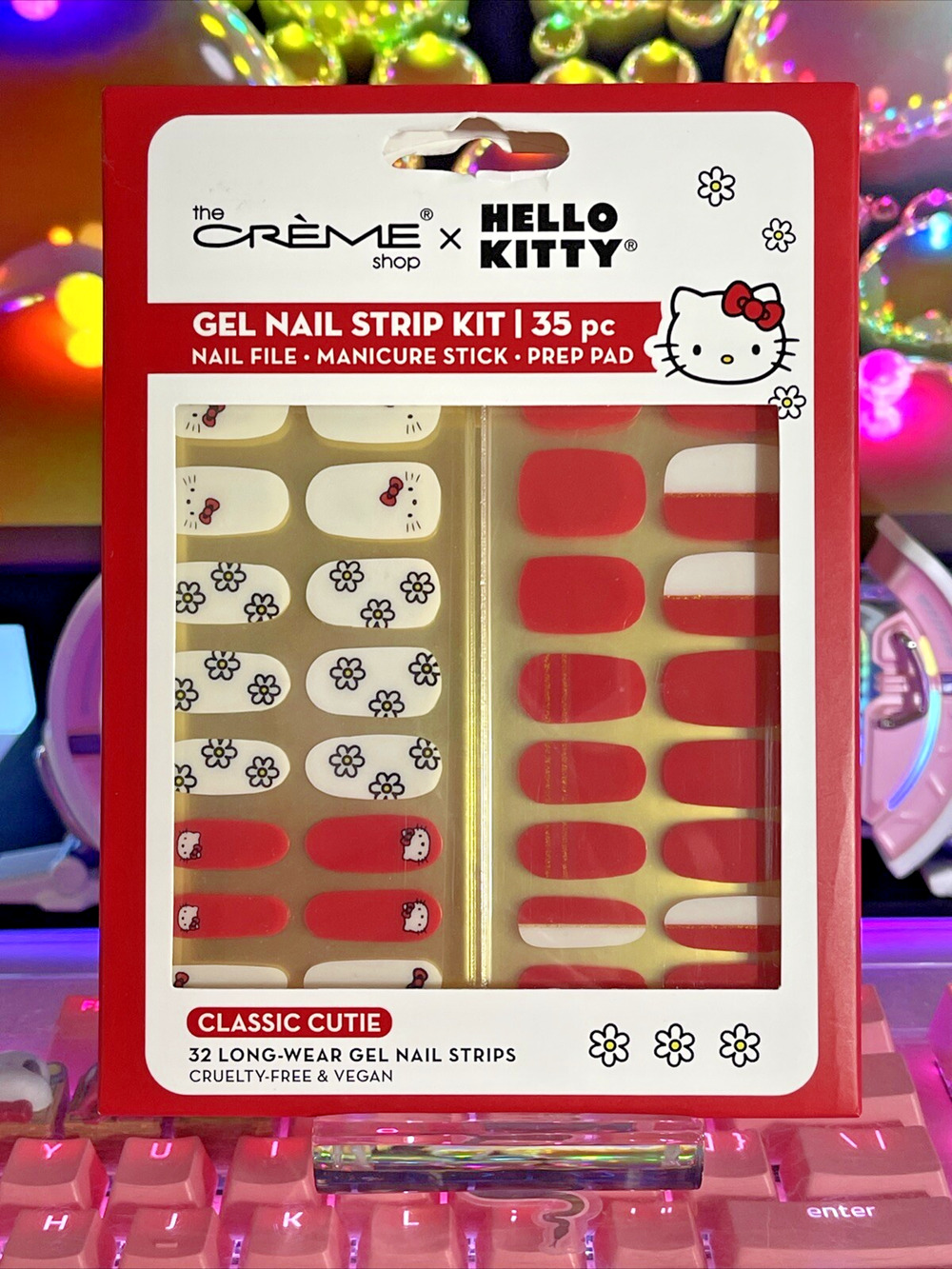 The Creme Shop Hello Kitty Gel Nail Strips 35pc Red White Bow Manicure Kit